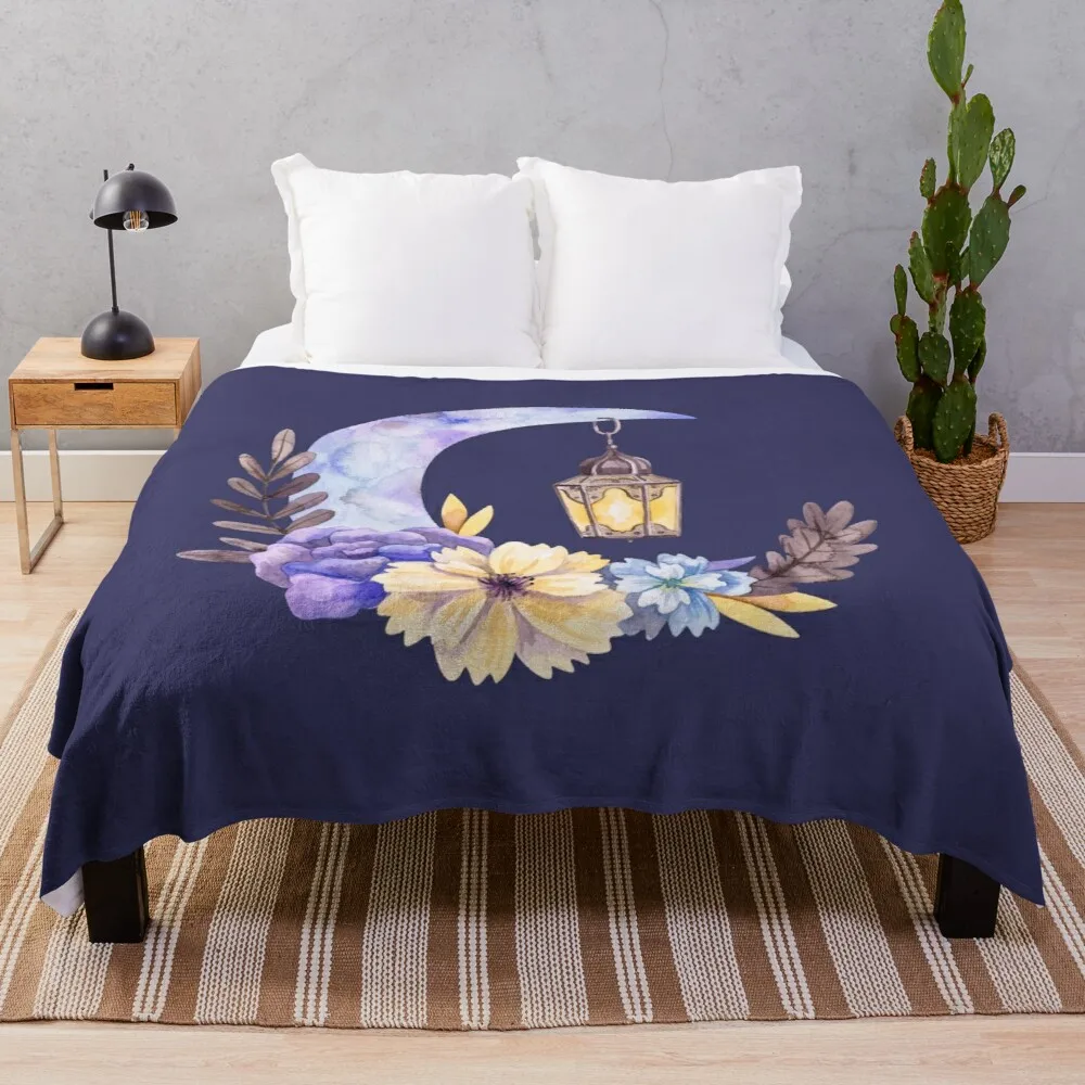

Floral Crescent Moon and a Hanging Lantern Throw Blanket Throw And Blanket