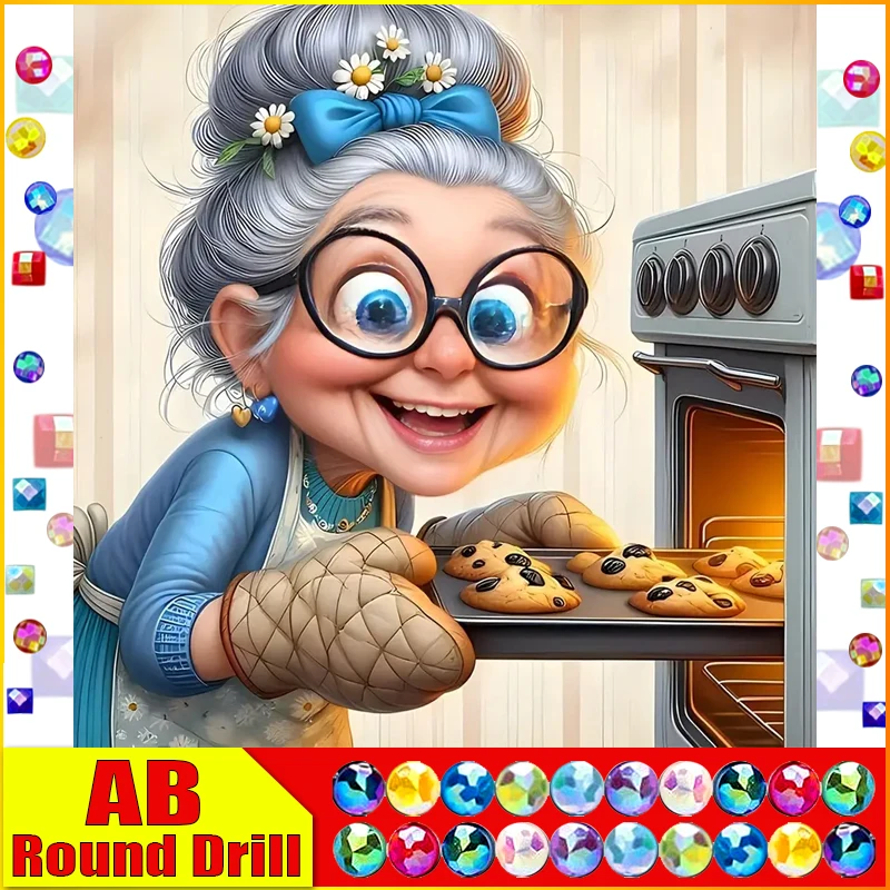 HOMFUN Fairy Dust AB Full Diamond Embroidery "Portrait Woman Elderly" Diamond Painting Patterns Rhinestone Unfinished Home Decor
