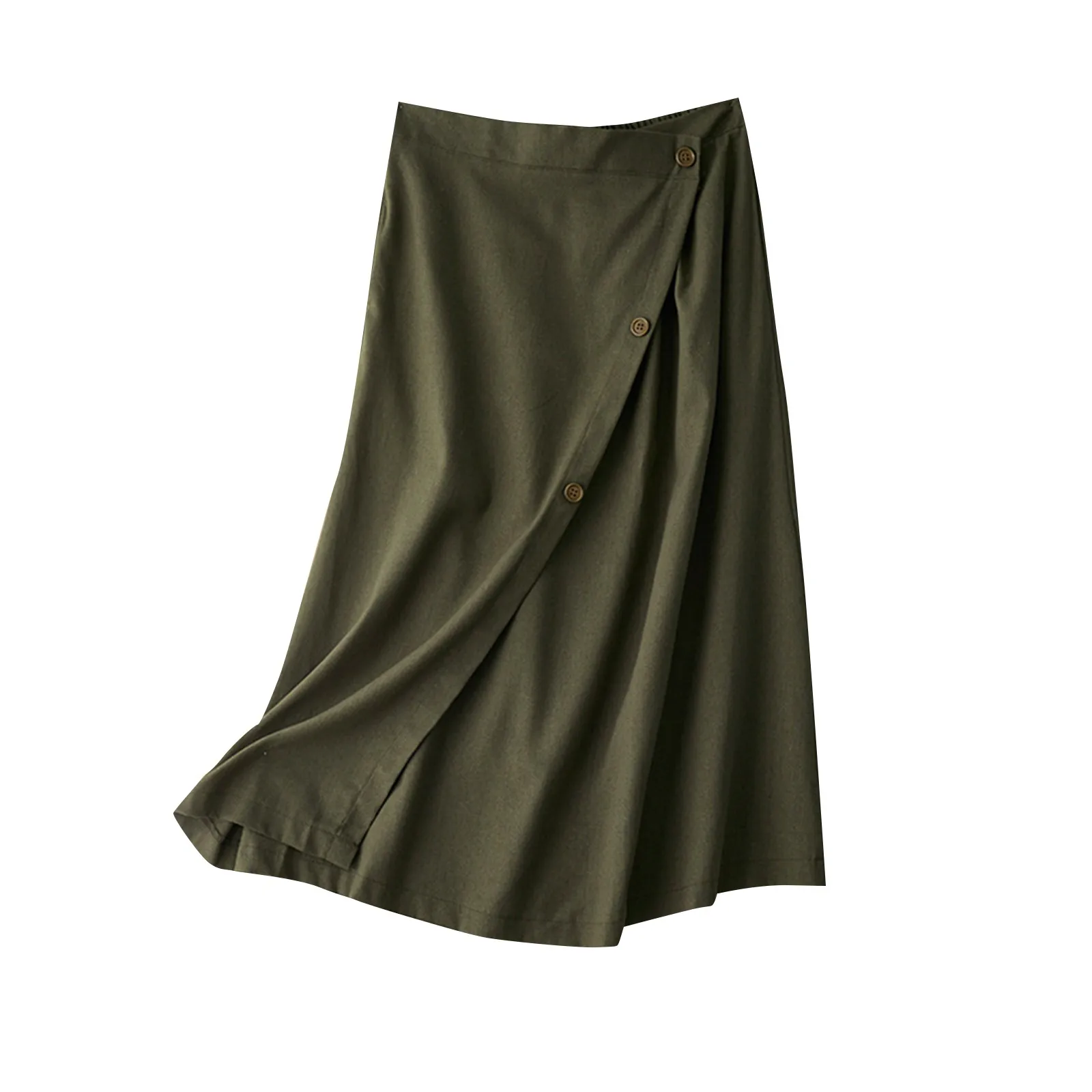 

Youthful Ladies Solid Color Cotton Linen Mid Length Elastic Waist Swing Skirt With Fashion-Forward And Captivating Pokect