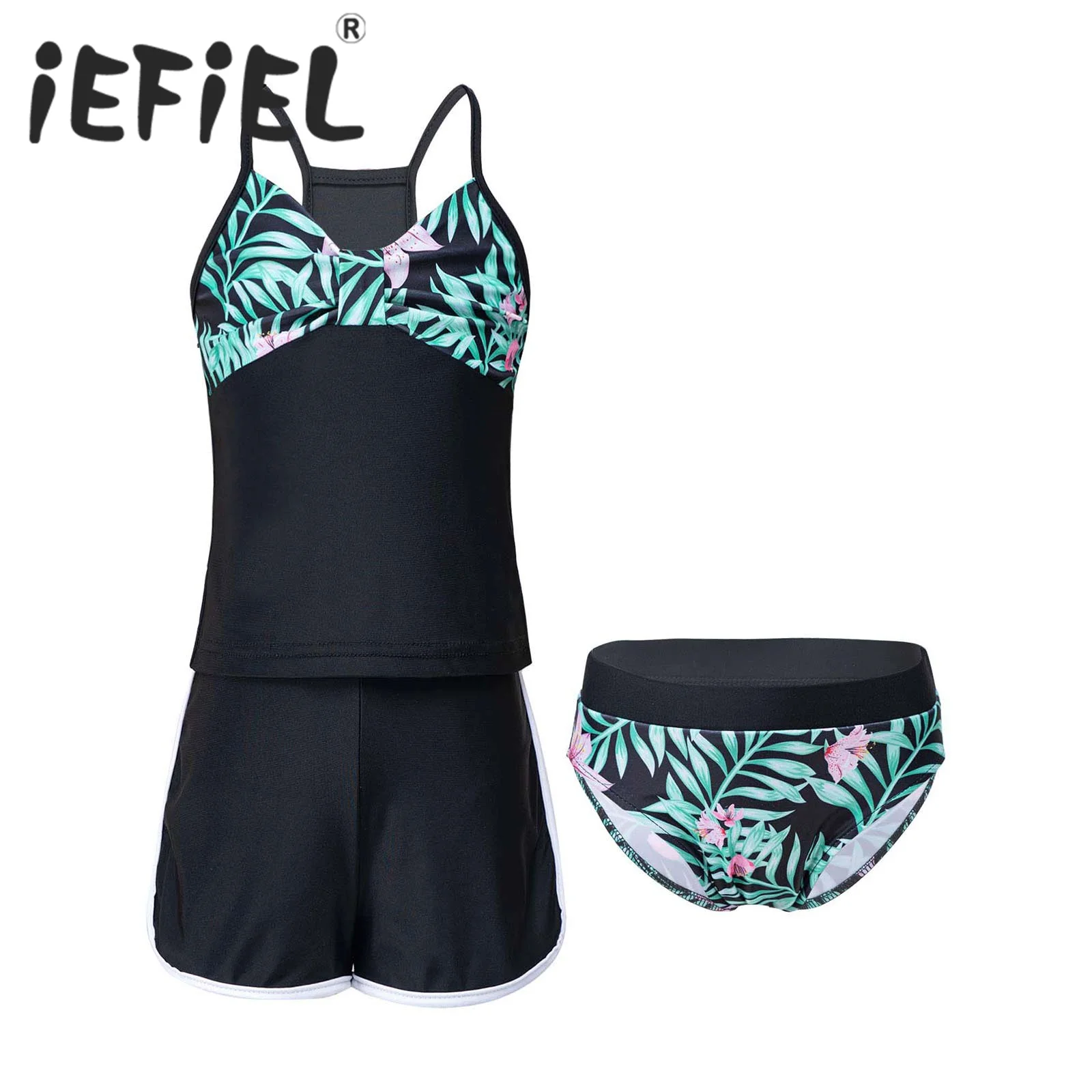 Kids Girls Swimsuits Swimwear Bathing Suits Sleeveless Tops with Briefs and shorts Bikini Sets for Beachwear Swimming Outfits