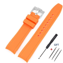 Curved End Silicone Rubber Watch Band Bracelet, 20/22mm - 22mm (A-Orange)
