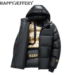 Mens Windbreaker Cotton Down Wadded Jacket Male Black Shiny Bomber Zipper Hooded Outwear Windproof Parkas WJ01