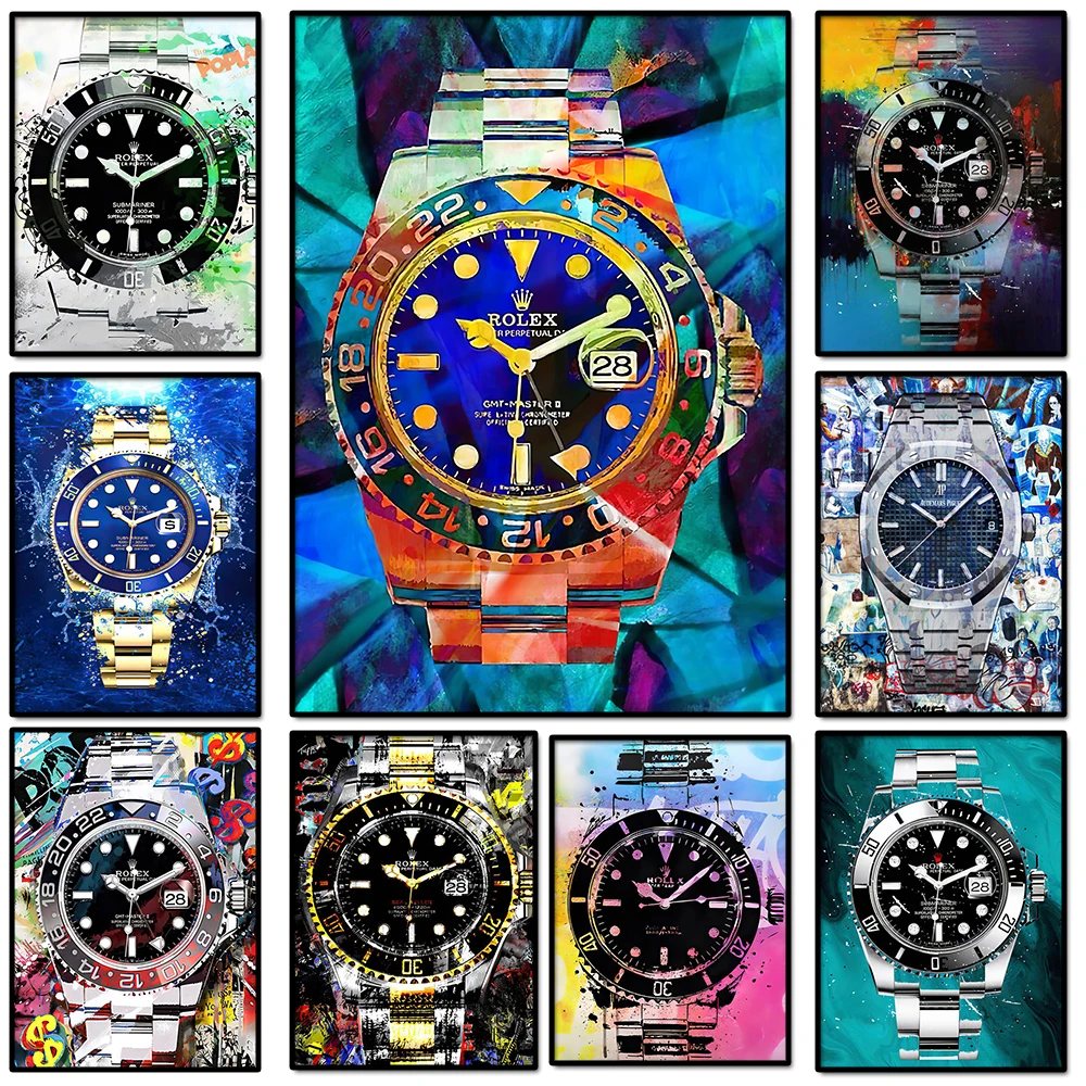 

Modern Luxury Graffiti Watch Poster Canvas Painting Prints Wall Art Home Decor Pictures For Living Room Decoration Gifts Cuadros