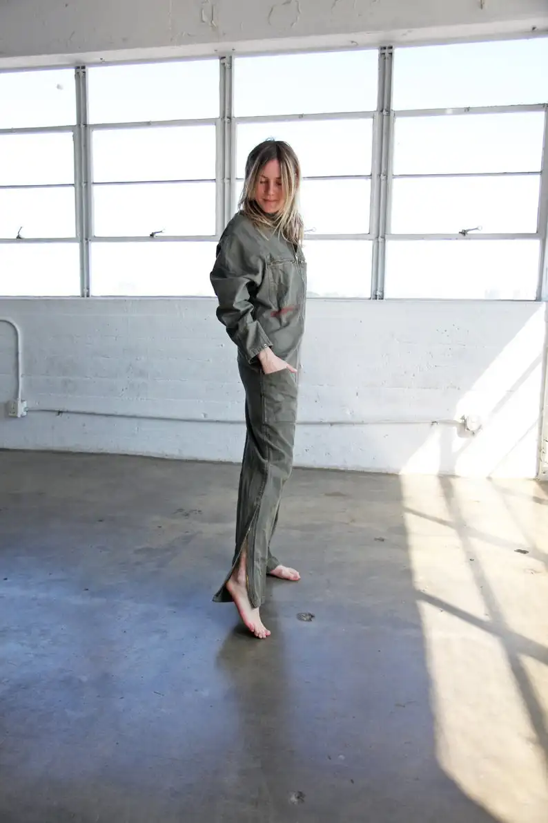 

self made spring and fall Cotton Jumpsuit Army Green Long Sleeve Trousers Multi Pocket Cargo Pants