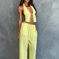 Pantalon à rayures et dos nu pour femme, tenue d'été à la mode, col licou, pantalon à jambes larges, ensemble de vêtements 2 pièces 4