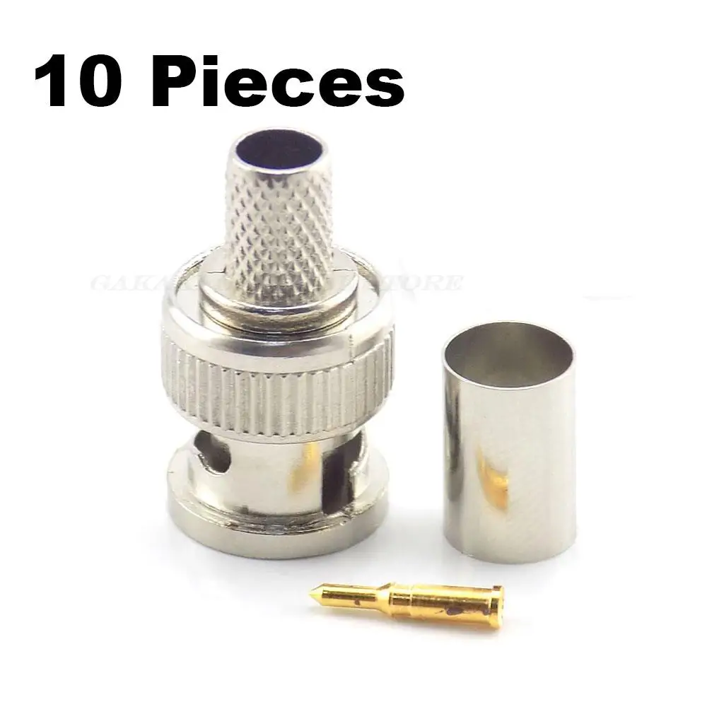 

10Pcs/Lot 3 In 1 BNC Male Plug Crimp Connectors Coupler Connector To Coax Rg59 Cable for CCTV Camera System Accessories