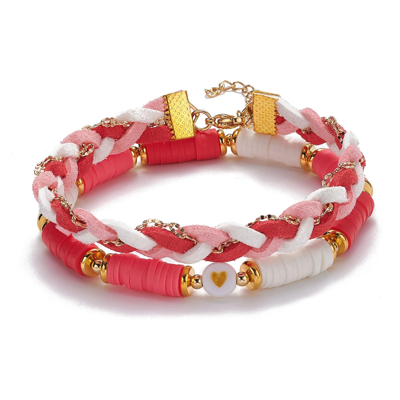 Kissitty 3 Colors Handmade Polymer Clay Heishi Beads Bracelet For Women Faux Suede Braided Cord Bracelets Jewelry Findings Gift