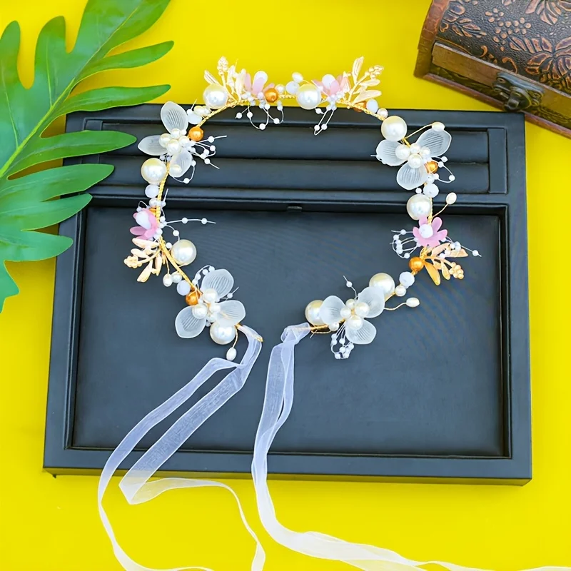 1 Piece of Beautiful Princess Pearl Flower Garland Headband Wedding Wedding Bride Bridesmaid Headdress