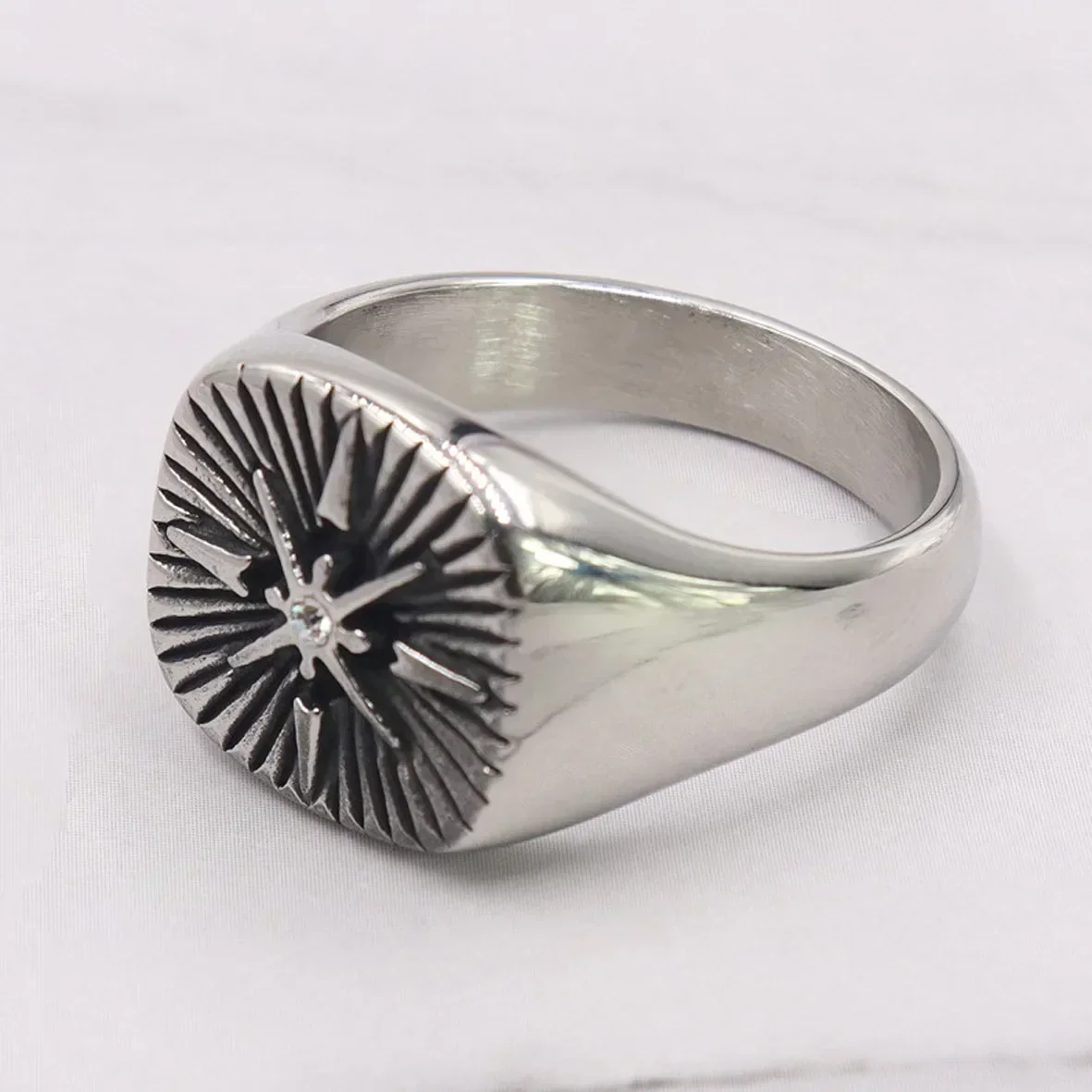 

Punk Personalized Minimalist Style Diamond Studded Cross for Men and Women Stainless Steel Rings Sizes 7-13