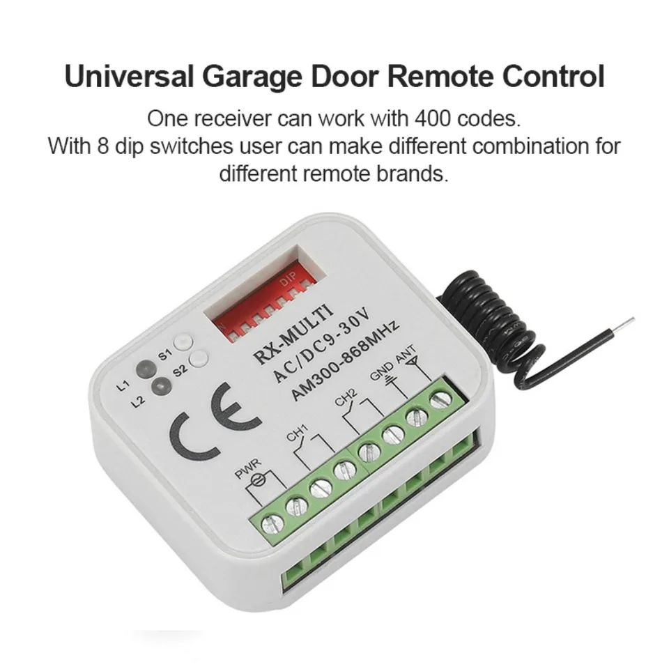 Ricevitore Universale Per Cancelli E Garage - 9-30V, Multifrequenza 433-900MHz, Compatibile Con 45 Telecomandi, Con WiFi 2.4GHz