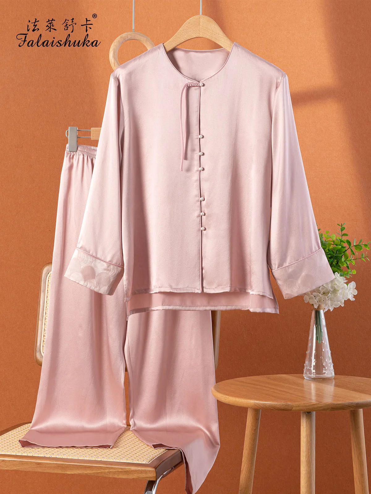 

19 momme 100% genuine silk pajamas sets women sleepwear fashion pure color Elegant natural silk pyjamas T8729