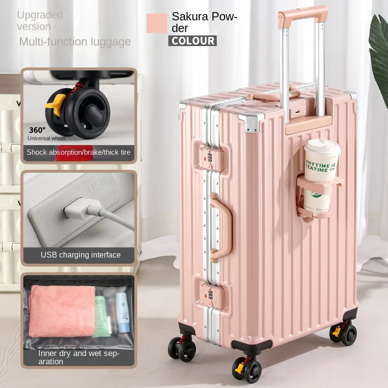 thumbnail image 1 of Maletas de viaje con marco de aluminio, maleta equipaje con rueda de freno con carga USB, maleta de viaje para mujer de 20/30 pulgadas, maleta viaje cabina masculinas con ruedas, 1 of 4
