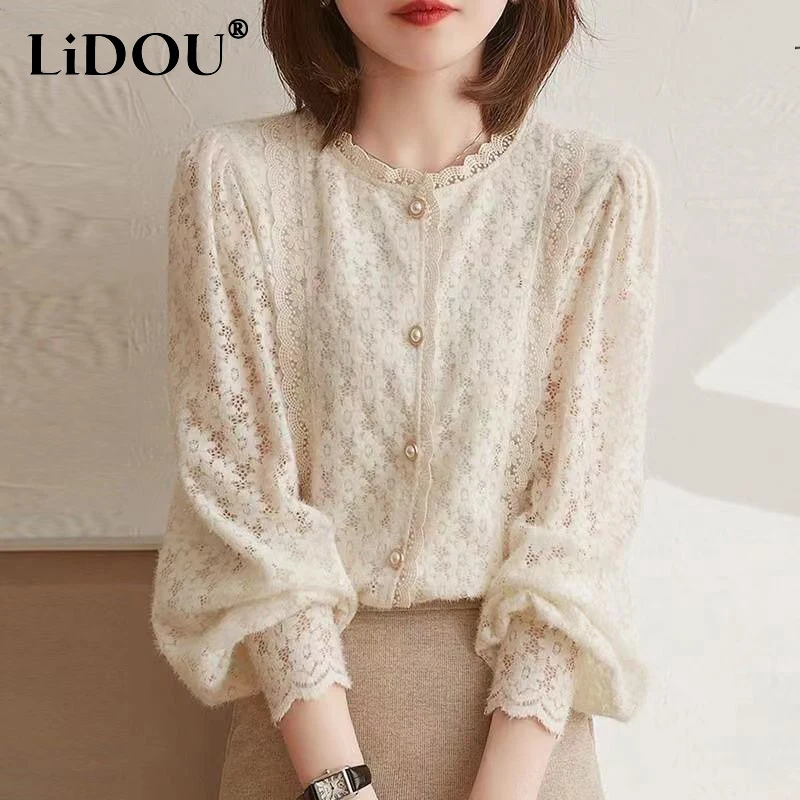 

Spring Autumn Solid Flower Elegant Fashion Embroidery Tops Women Long Sleeve Aesthetic Lady Shirt All Match Casual Chic Pullover