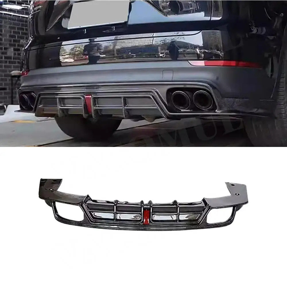 

For Porsche Cayenne 2022 Rear Bumper Lip Diffuser Spoiler With LED Light Carbon Fiber /FRP Car Modification Rear Bumper Guard