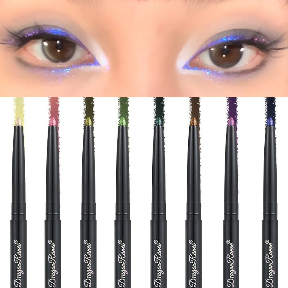 Perlmuttfarbener Aurora-Eyeliner-Stift, wasserfest, blau-violett, diamantglitzernder Lidschatten, metallisches Chrom, liegende Seidenraupe, Augen-Make-up_voghion.com