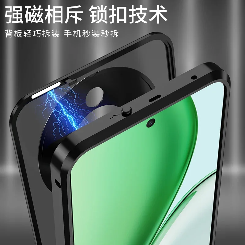Premium Alloy Metal Lens Protection Phone Case with Transparent Tempered Glass and Shockproof Back Cover