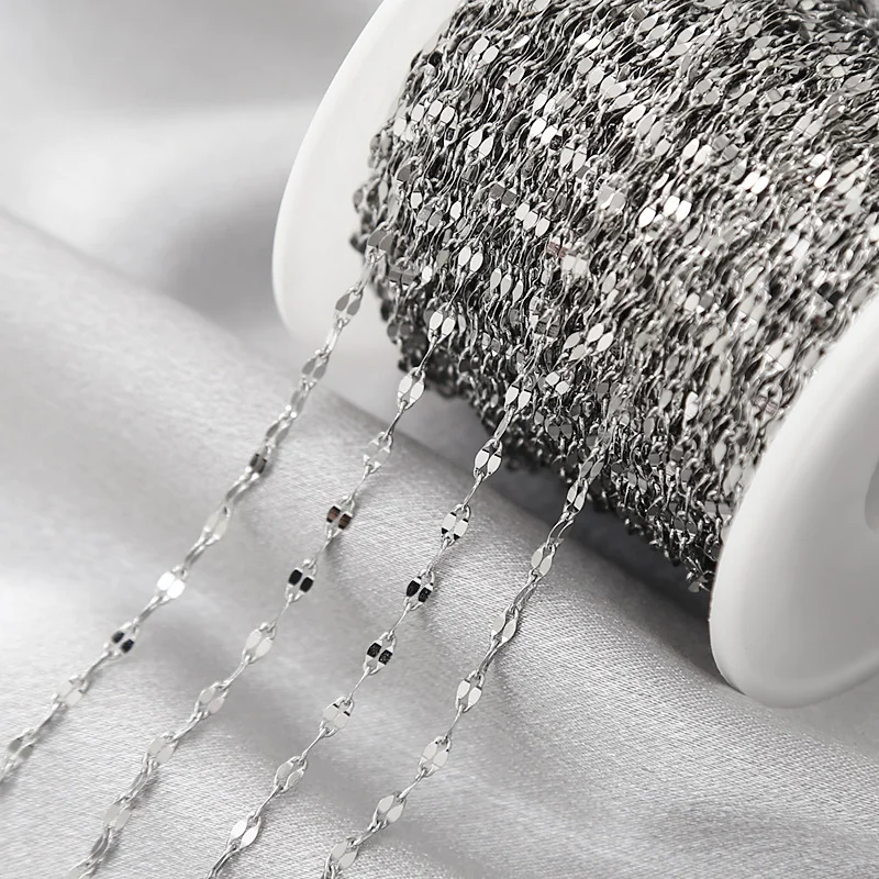 5Meters Gold Plated Stainless Steel 3mm Width Chains Charm Flat Lip Link Chain For DIY Jewelry Making Necklaces Findings Gifts