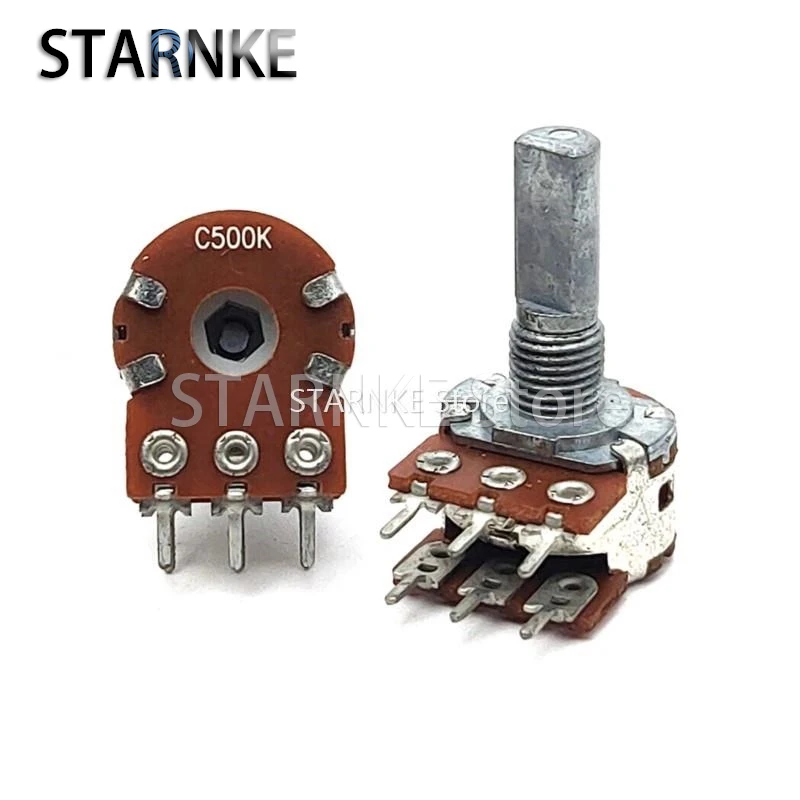 16 Type C500K 6-Pin Dual Amplifier Audio Speaker Tone Volume Potentiometer D Shaft Length 20mm 2PCS
