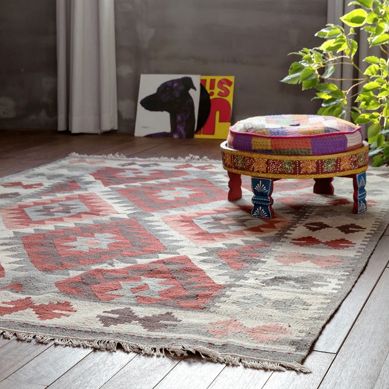 

Handmade wool kilim retro geometric carpet living room bedroom coffee table bedside