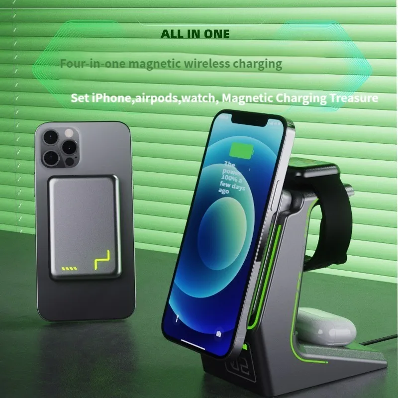 

4in1 10000mAh Power Bank Magnetic Wireless Charger Station External Auxiliary Battery Powebank For Apple Watch iPhone 12 Airpods