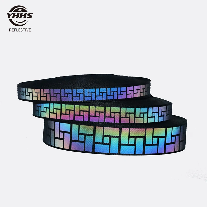 Visibilidade Rainbow Reflective Webbing Black Magic Gradiente Acessórios de Vestuário Costura em Roupas Alça de Ombro Pet Collar Alta