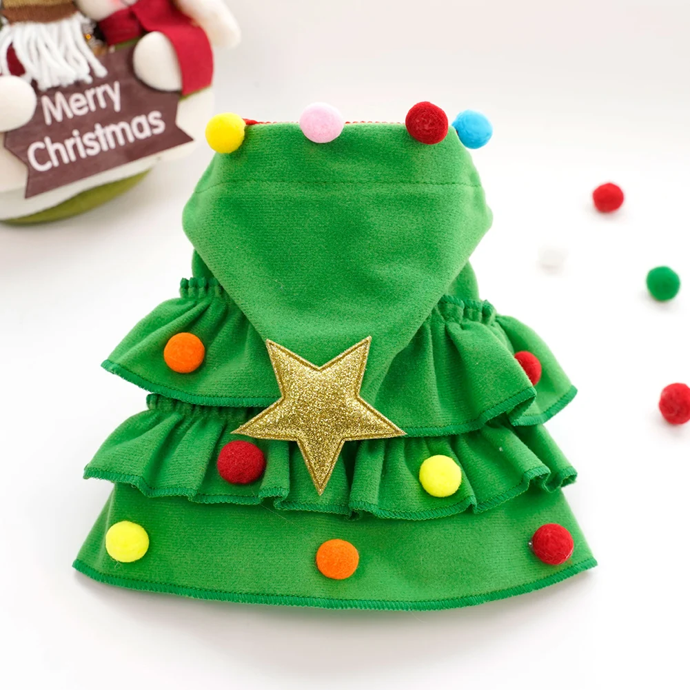 Cat Christmas Outfit with Star Pompoms Cloak Costume Santa Cosplay Pet Xmas Cape Dress Up Clothes Warm Red Scarf Cloak With Hat