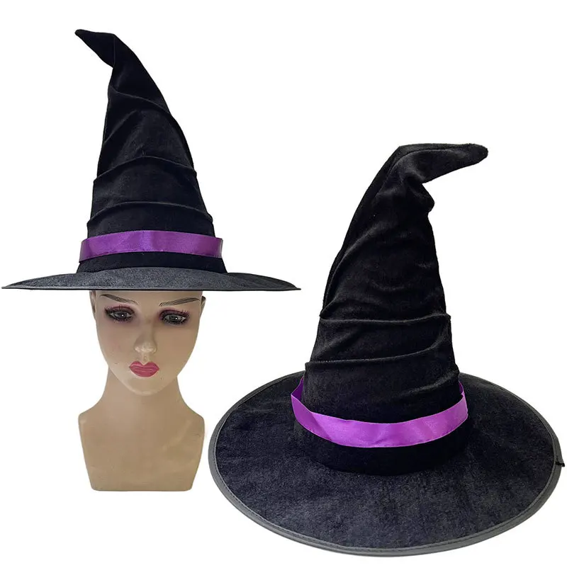 Vintage Halloween Damen Hexenhut Kostüm Schwarzer Samthut für Party Cosplay Maskerade Hut Festival Dekoration Zubehör – Detail 11