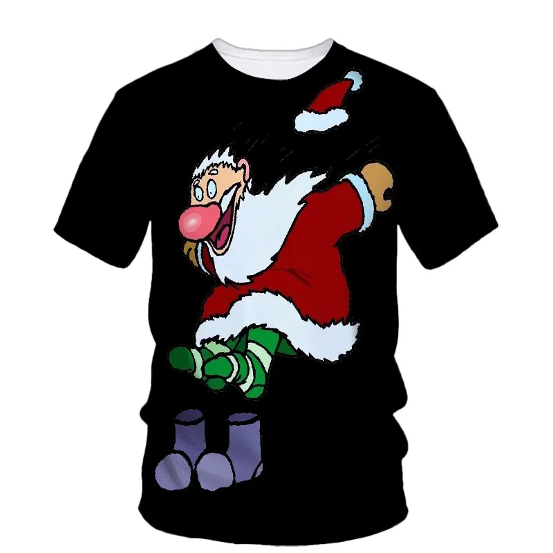 

Fashion Trend Santa Claus Skateboard Men'S T-Shirt Party Hip-Hop Atmosphere Fun Clothing 3d High-Definition Printed O-Neck Top