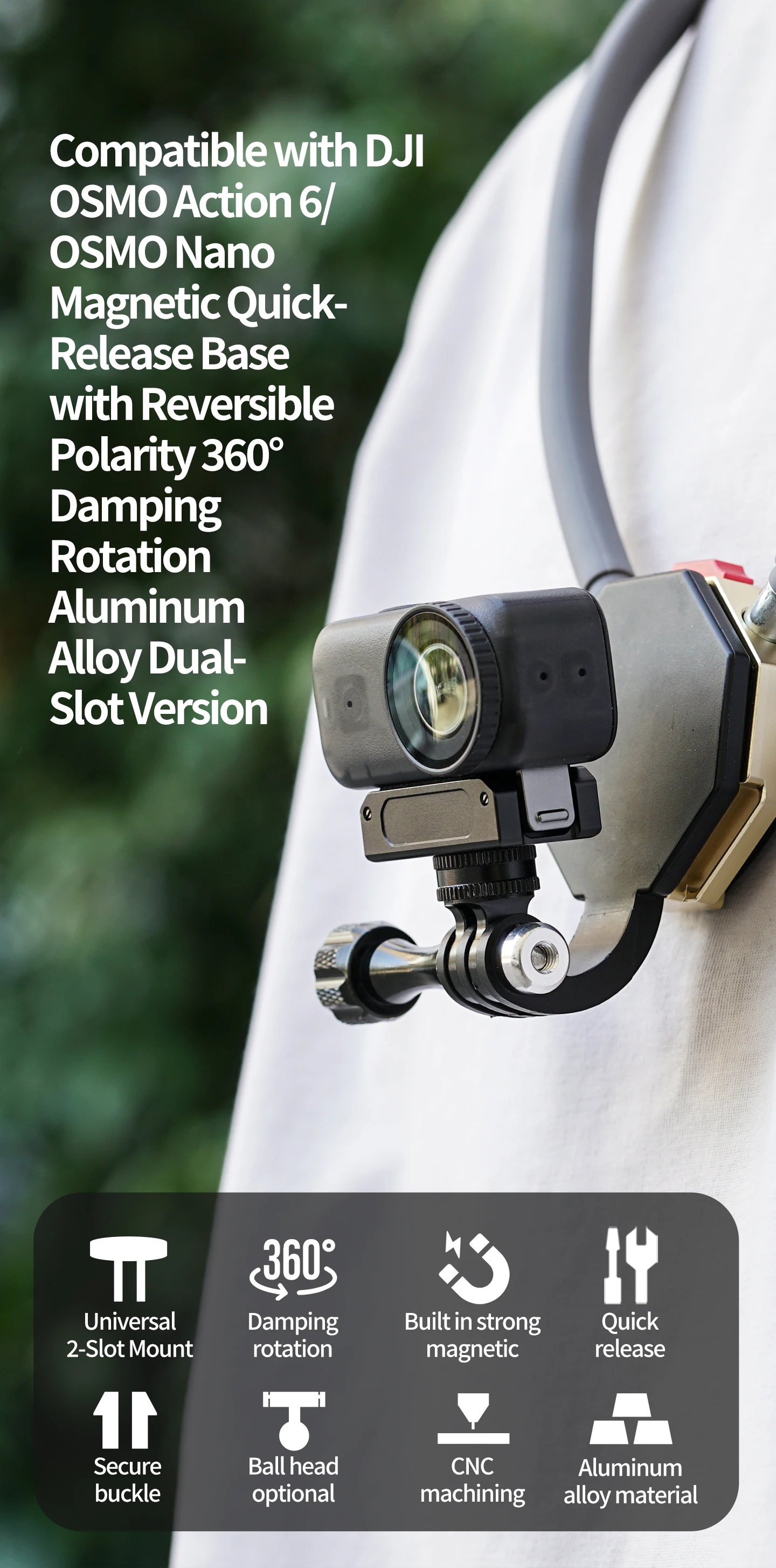 Schnellverschluss-Magnetfuß für DJI Osmo Action 6, Osmo Nano-Klemmhalterung, 17 mm Kugelkopf-Rotationsadapter, Verlängerungshalterung – Detail 22