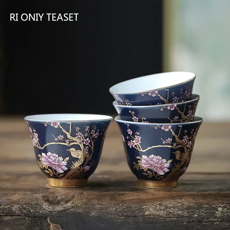Tea Cup 1 Pc Palace Luxury Ceramic Teacup Hand Painted Flowers Tea Bowl Handmade Tie Guanyin Pu'er Home Porcelain Set 65ml