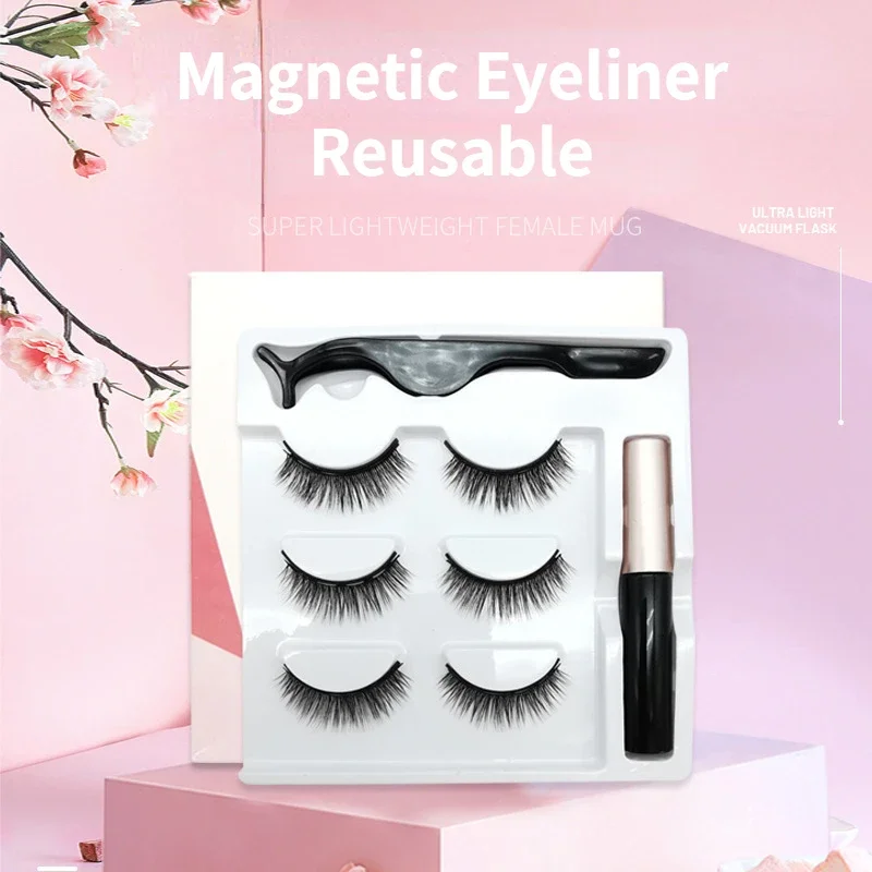 

3 Pairs Magnetic False Eyelashes Set 3D Simulation Natural Magnetic Eyelashes Reusable with Tweezers and Magnetic Eyeliner