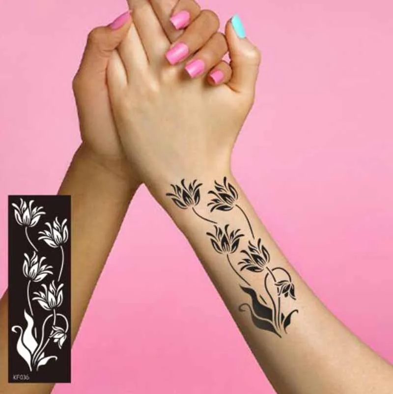 Tattoo Sticker Temporary Tattoo Stencils Professional Body Art Reusable Flower Butterfly Painting Henna Stencil Decals