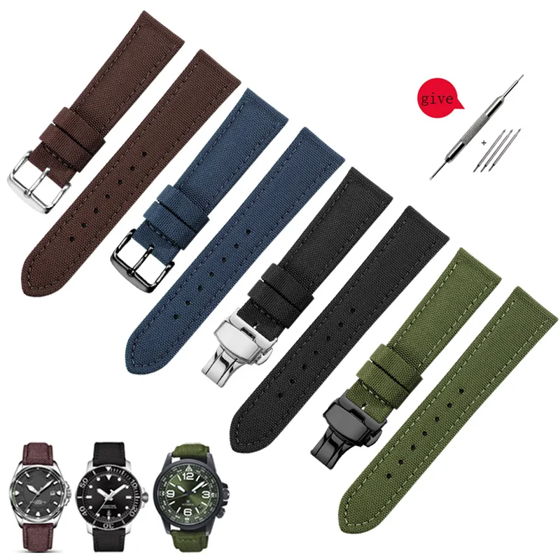 

Selected Quality Canvas Watchband Universal Interface Waterproof Nylon Cow Leather Men's 18 19 20 21 22 23 24mm