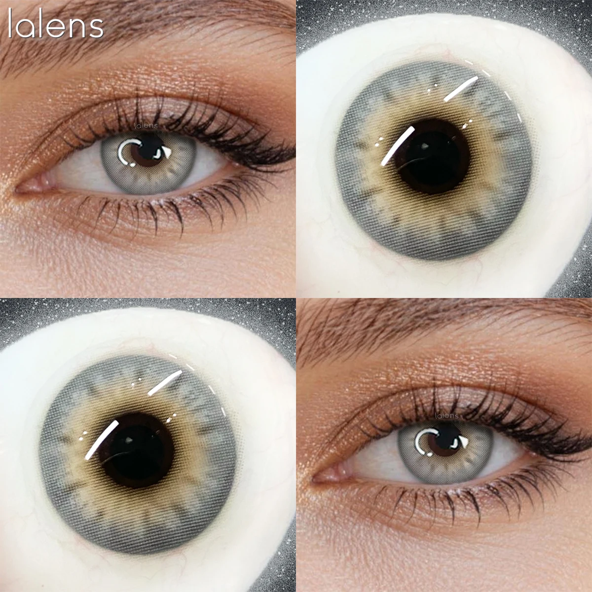 Lalens Cleopatra Grey Colored Contact Lenses - Natural Eye Beauty Enhancement, Soft Cosmetic Lens Duo