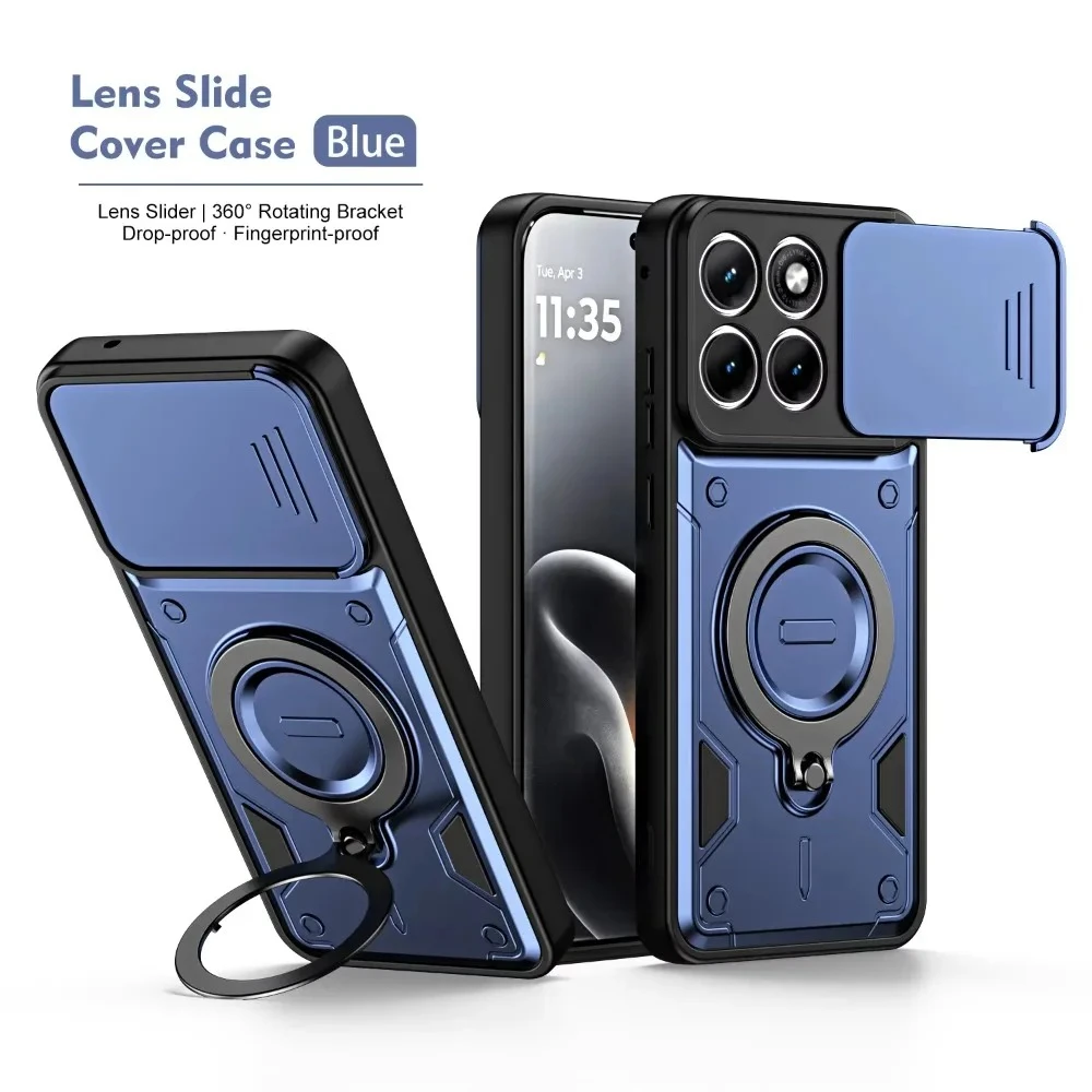 Magnetic Ring Stand Armor Case with Slide Camera Lens and Drop Protection