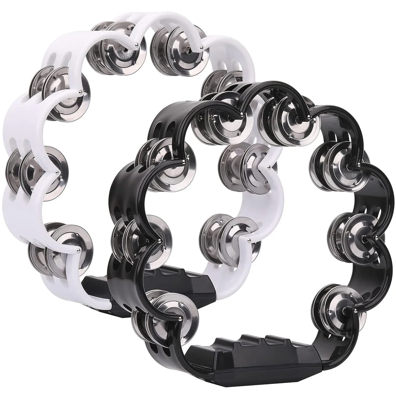 2-Pack 8.25" Double Row Tambourine for Adult Church Party Flower Form Metal Jingles Hand Held Percussion Drum