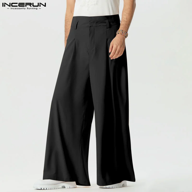 Wide Leg Pants Wide Leg Sweatpants INCERUN Men Pants Joggers Lace Up Solid Color Streetwear Wide Leg Trousers Loose High Waist Casual Pantalon Hombre S-5XL