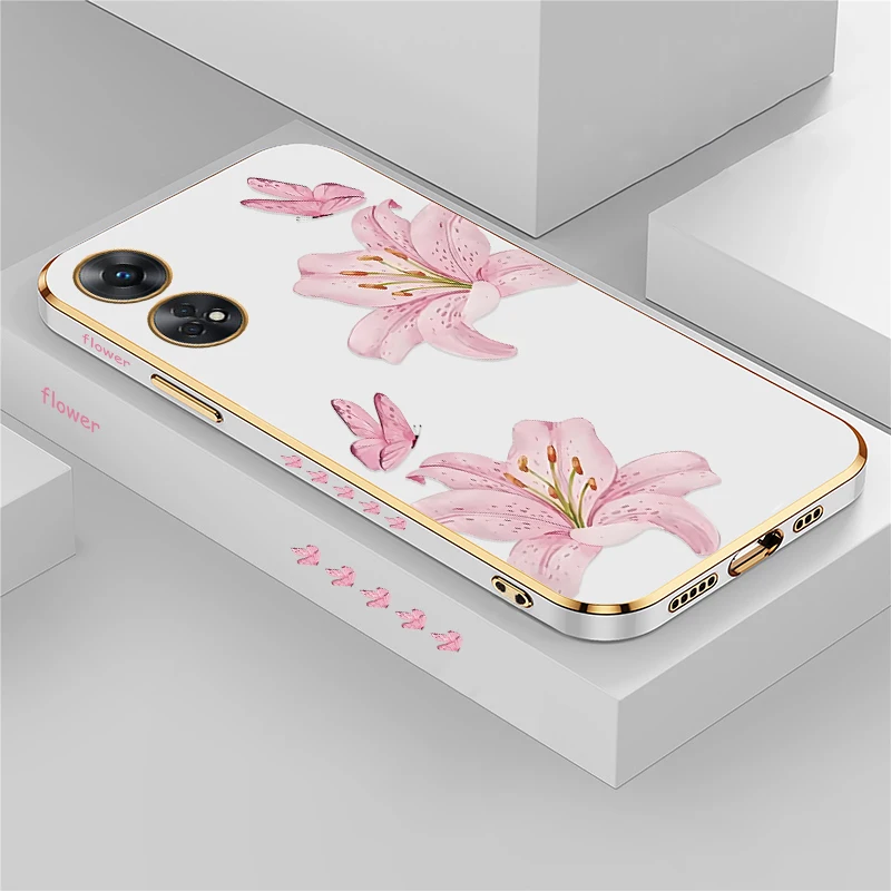 Floral Butterfly Pattern Shockproof Silicone Case with Plated Edges