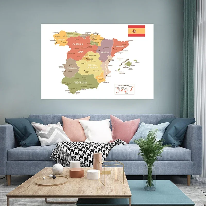 Spanish Map In Spanish Living Room Home Decoration School Supplies Non-woven Fabric Art Background Cloth 120*80cm
