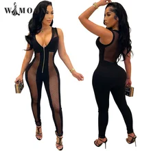 

See Through Sexy Deep V Jumpsuits For Women 2022 Summer Party Club Bodycon Zipper Sleeveless Buttocks One-piece Women's Jumpsuit