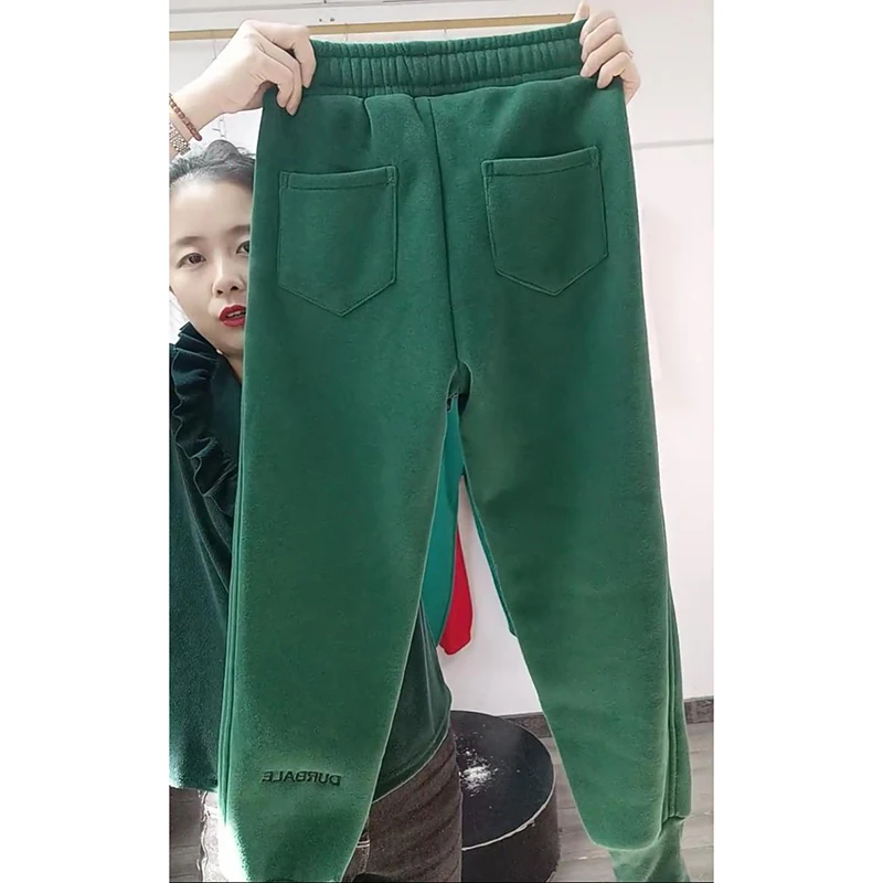 Add Velvet Winter Sweatpants Women Letter Print High Waist Korean Harem Pantalones All-Match Fleece Lined Oversized Baggy Pant