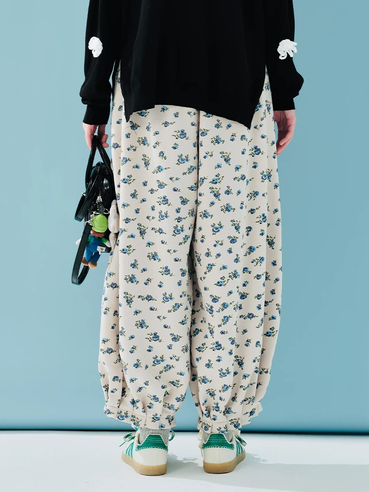 IMAKOKONI original design elastic waist floral loose casual fashionable wide leg pants 244886