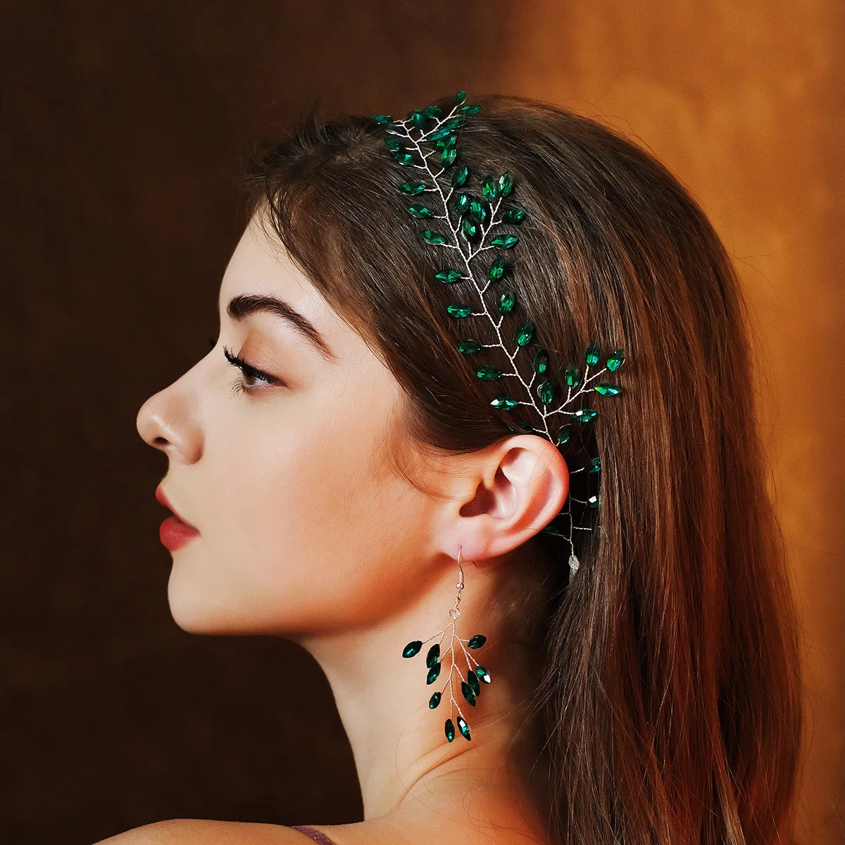 

Green Purple Crystal Hairbands Earrings Wedding Hair Jewelry Set Accessories Handmade Head Decoration Tiara Headbands