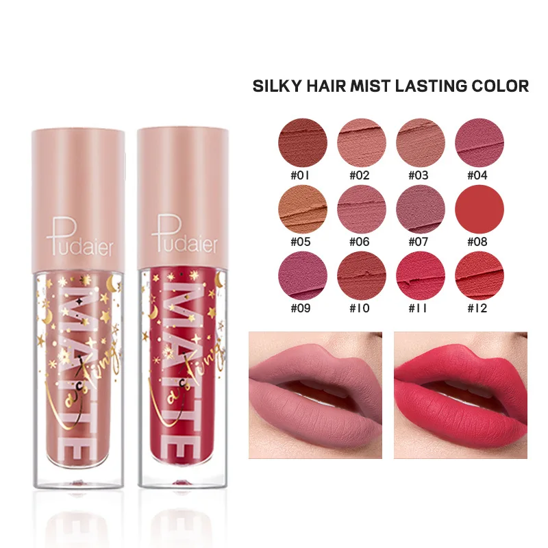 

Matte Velvet 12 Color Lip Glaze Mist Surface Coloring Non Staying Cup Lip Color