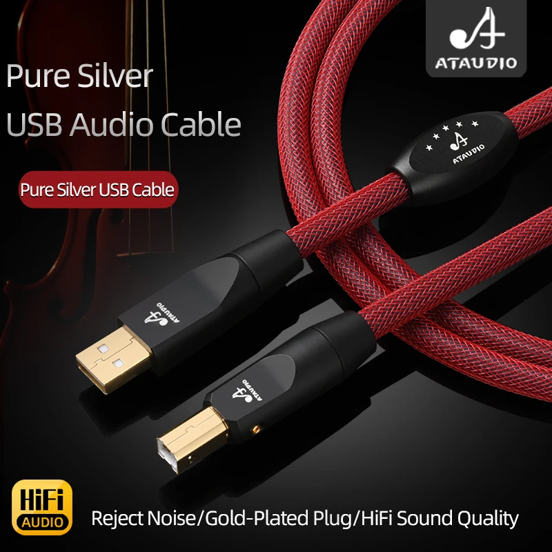 USB Audio Cable 6N Pure Silver HiFi Digital Audio Type USB A to B Type C for DAC Computer Sound Card