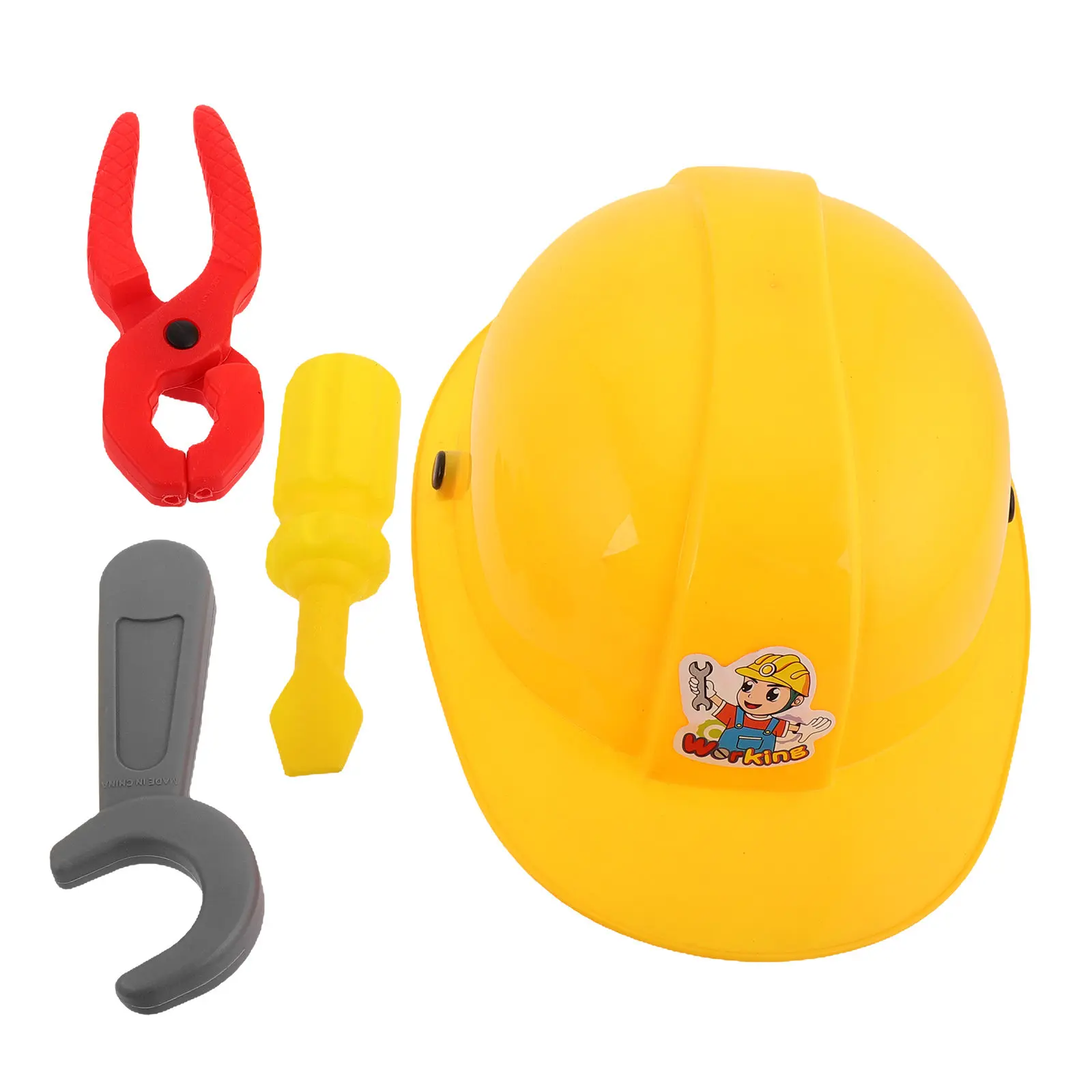 1세트 어린이 플라스틱 엔지니어 세트 사실적인 안전모 펜치 드라이버 렌치 역할놀이 건설 현장 공연