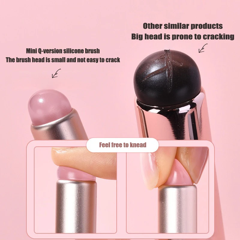 Jelly Pink Nail Art Silicone Brush Reusable Mirror Powder Pigment Applying Manicure Tool Soft Q-elastic Smudge Nail Brush Stick 3