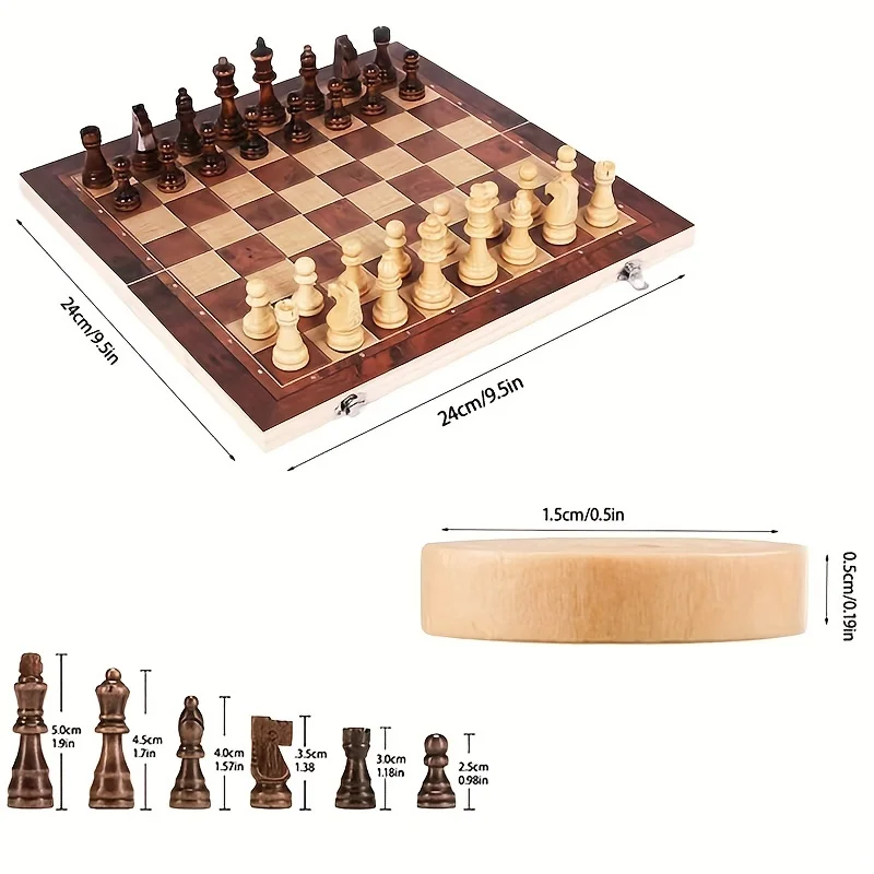3 in 1 Chess Board, Folding Wooden Portable Chess Game Board, Wooden Board for Adults(Chess + Checkers and Backgammon)