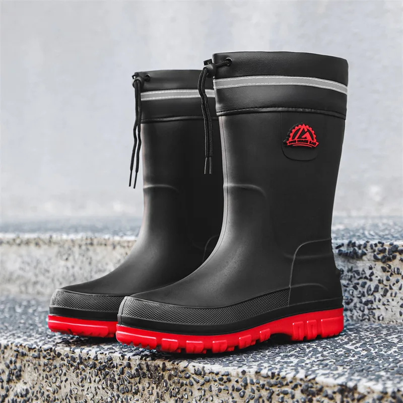 Bottes caoutchouc homme mi-mollet pêche extérieur antidérapantes chef hiver