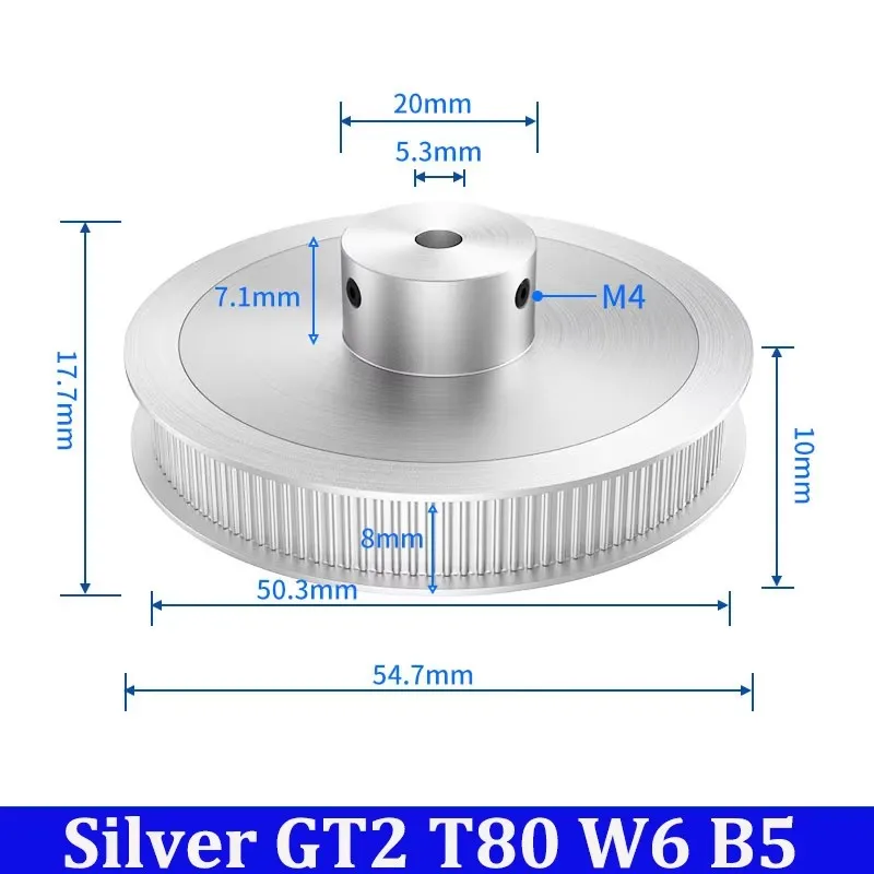 2개 GT2 타이밍 풀리 80 톱니 알루미늄 2GT 타이밍 벨트 풀리 보어 5mm 벨트 폭 6mm 동기식 휠 기어 (보론용)